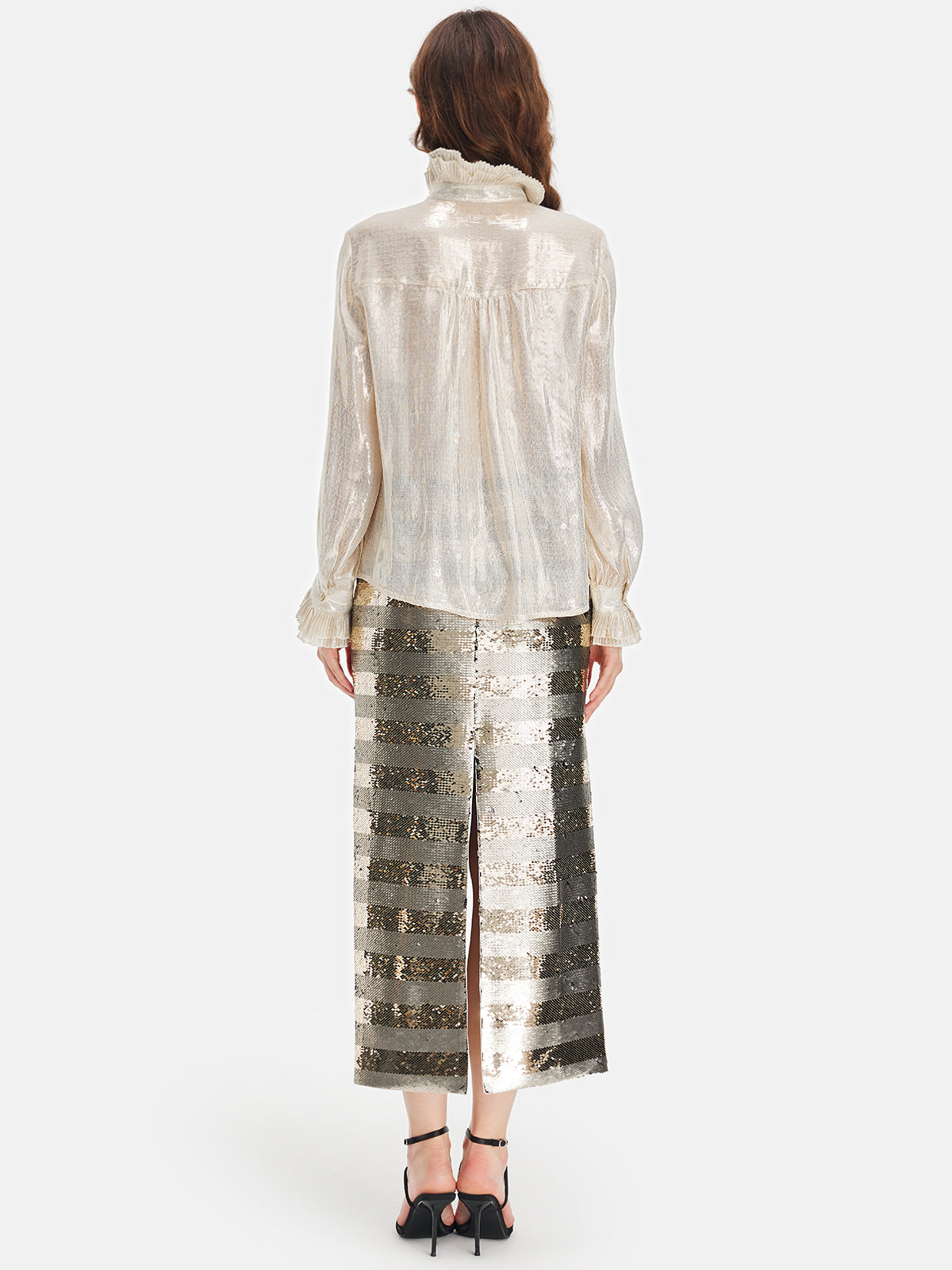 Silk Gold-Foil Pleated Shirt