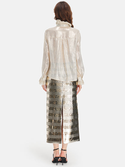 Silk Gold-Foil Pleated Shirt