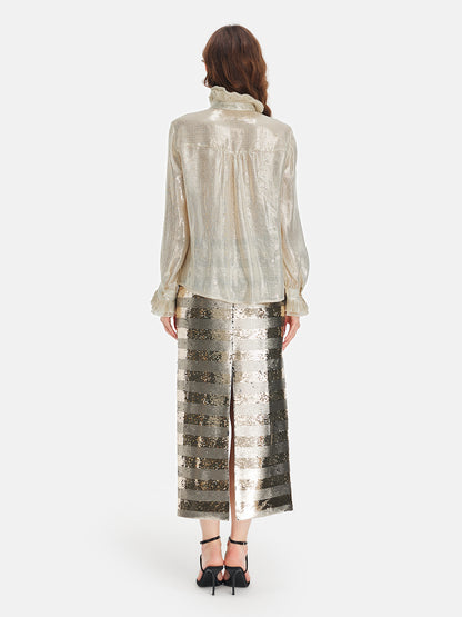 Silk Gold-Foil Pleated Shirt