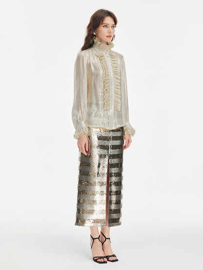 Silk Gold-Foil Pleated Shirt