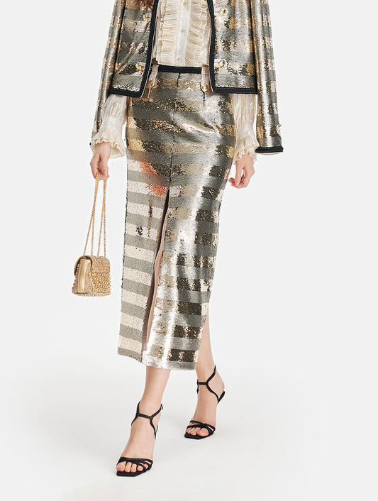 Gold Sequin Striped Skirt