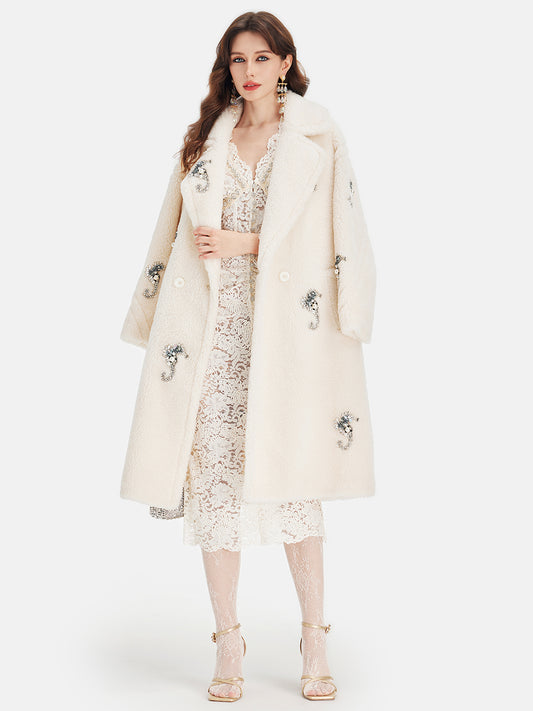 Alpaca Wool Beaded Long Coat