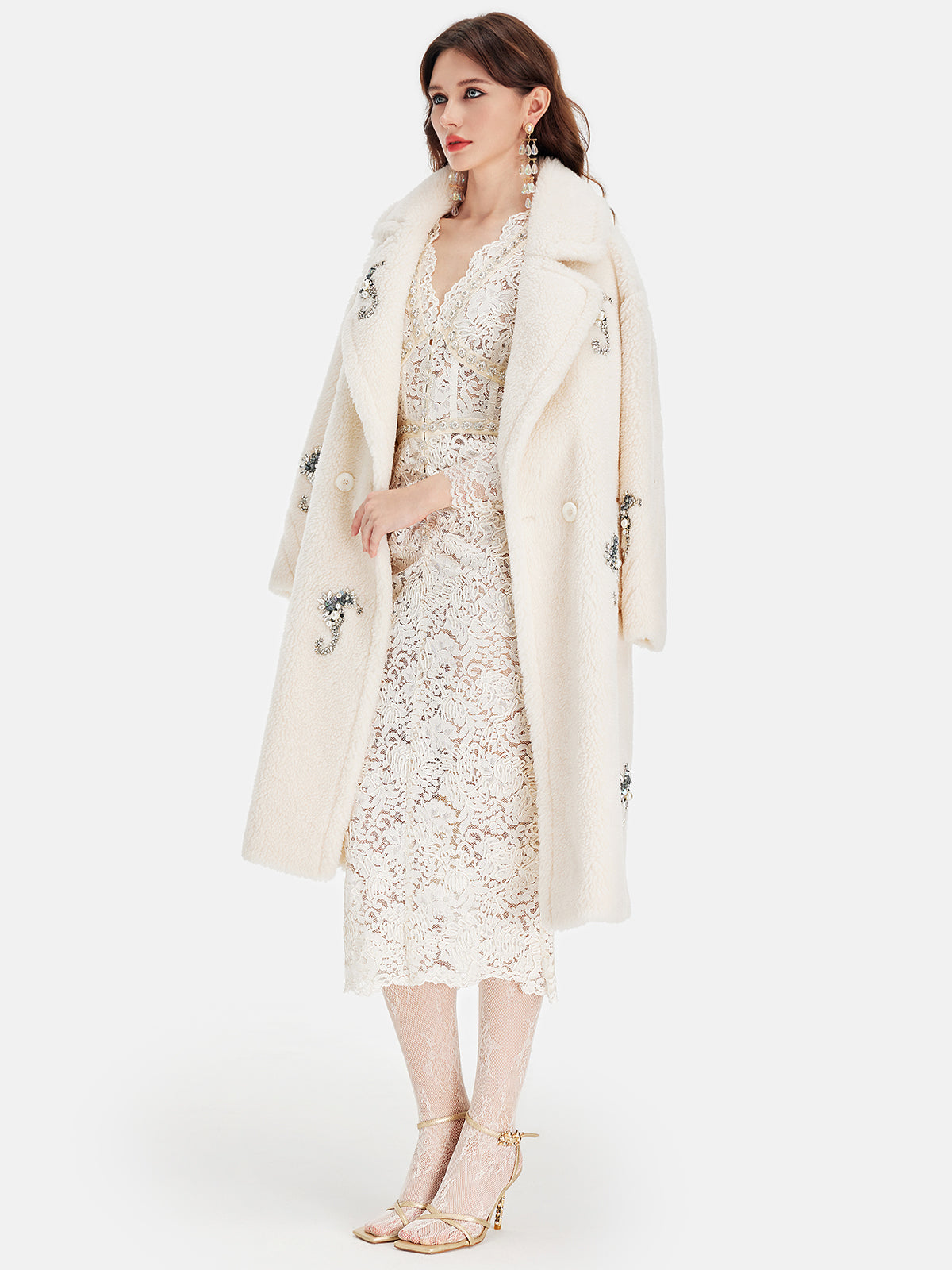 Alpaca Wool Beaded Long Coat