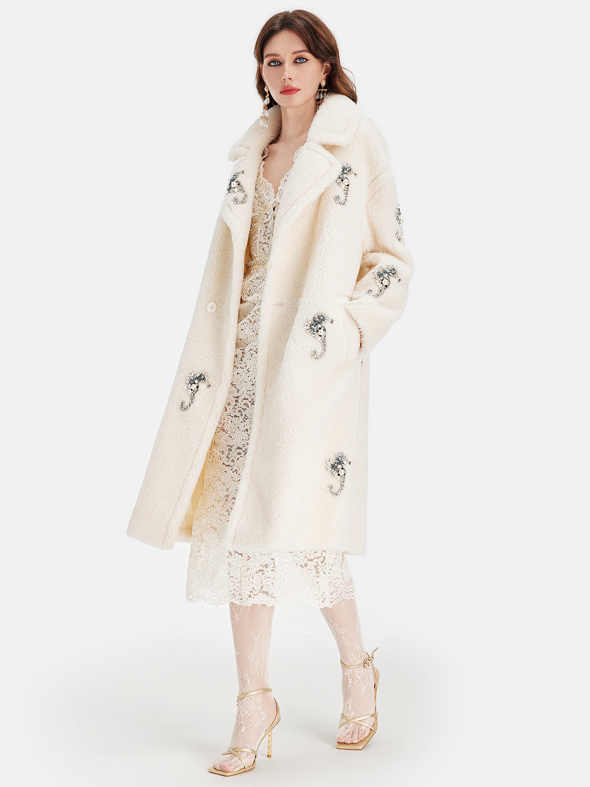 Alpaca Wool Beaded Long Coat