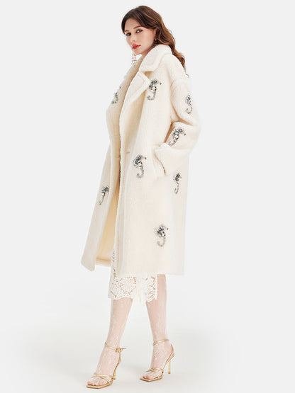 Alpaca Wool Beaded Long Coat