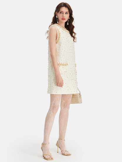 Pearl-Embellished Sleeveless Dress