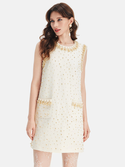 Pearl-Embellished Sleeveless Dress