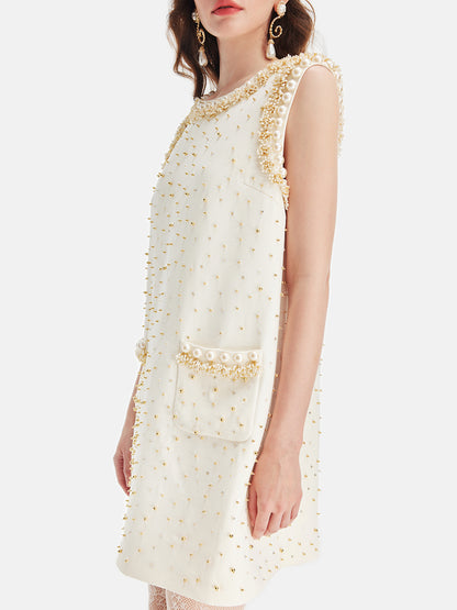 Pearl-Embellished Sleeveless Dress