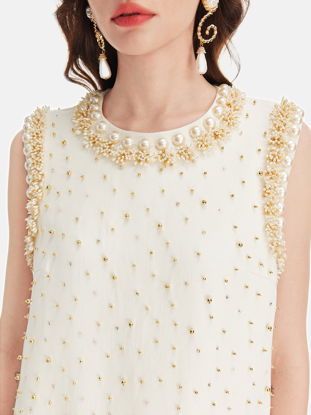 Pearl-Embellished Sleeveless Dress