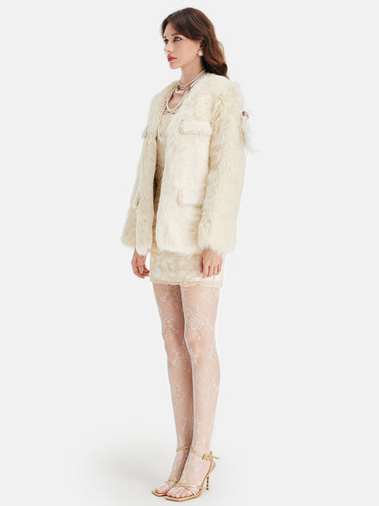 Tuscan Wool Angel Wing Beaded Coat