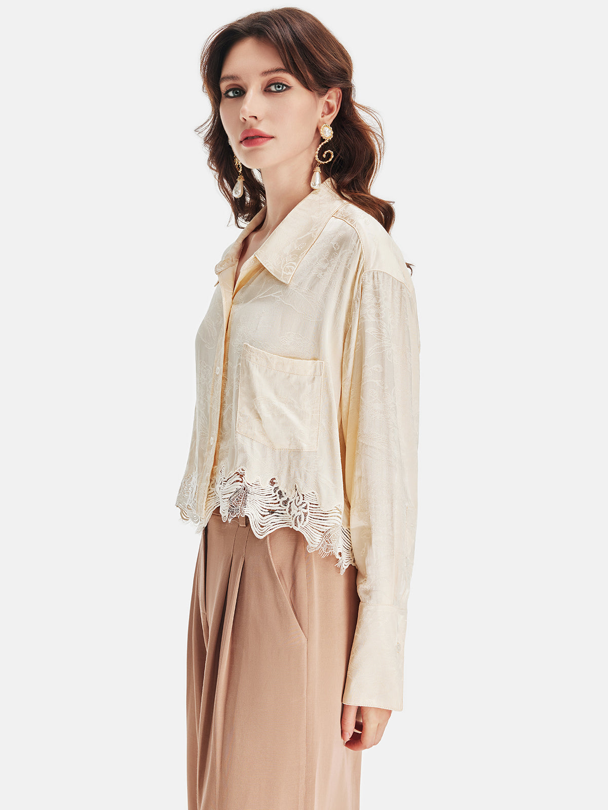 Jacquard Lace Embroidered Blouse