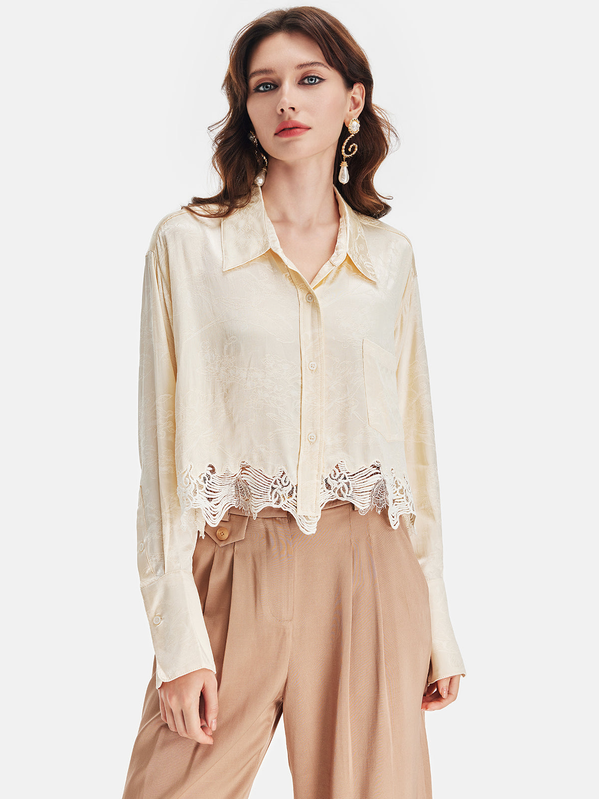 Jacquard Lace Embroidered Blouse