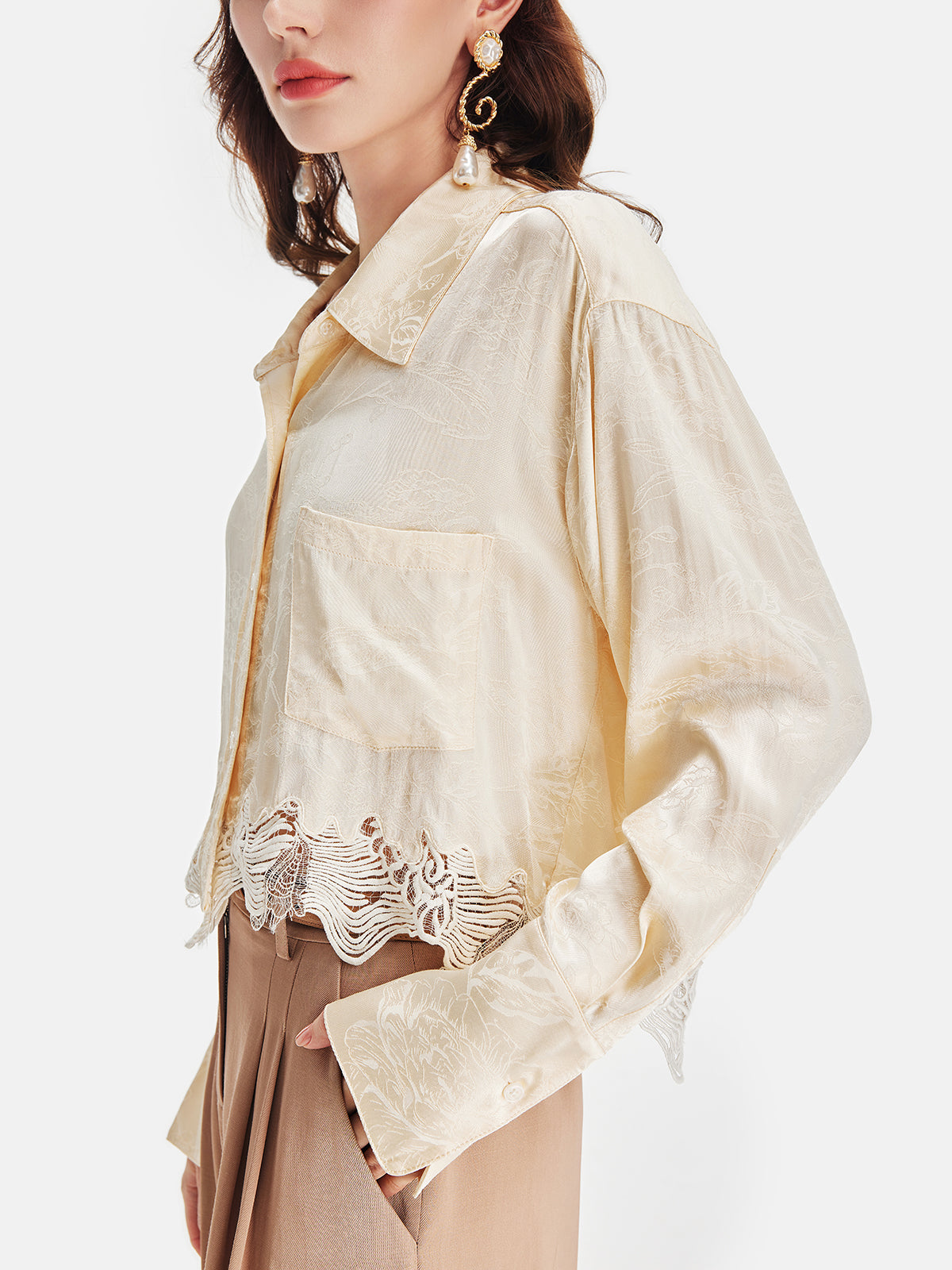 Jacquard Lace Embroidered Blouse