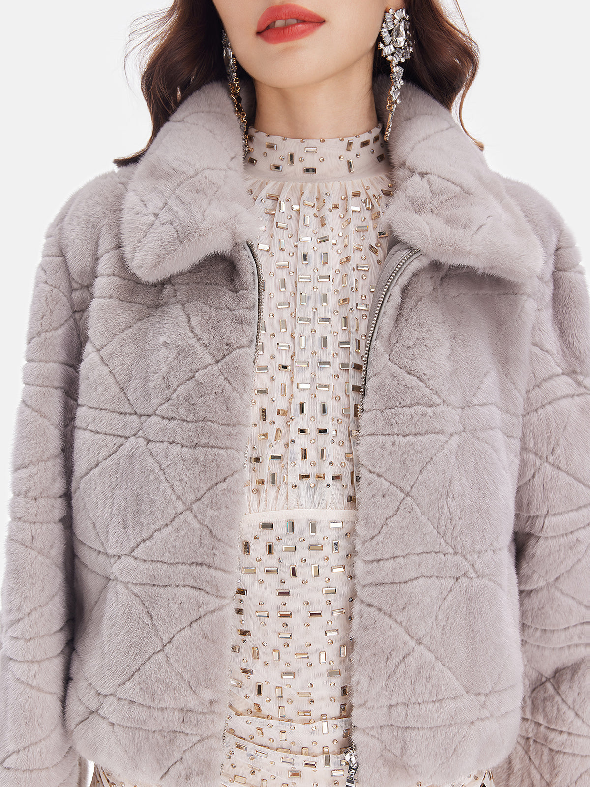 Luxury Mink Fur Geometric Coat