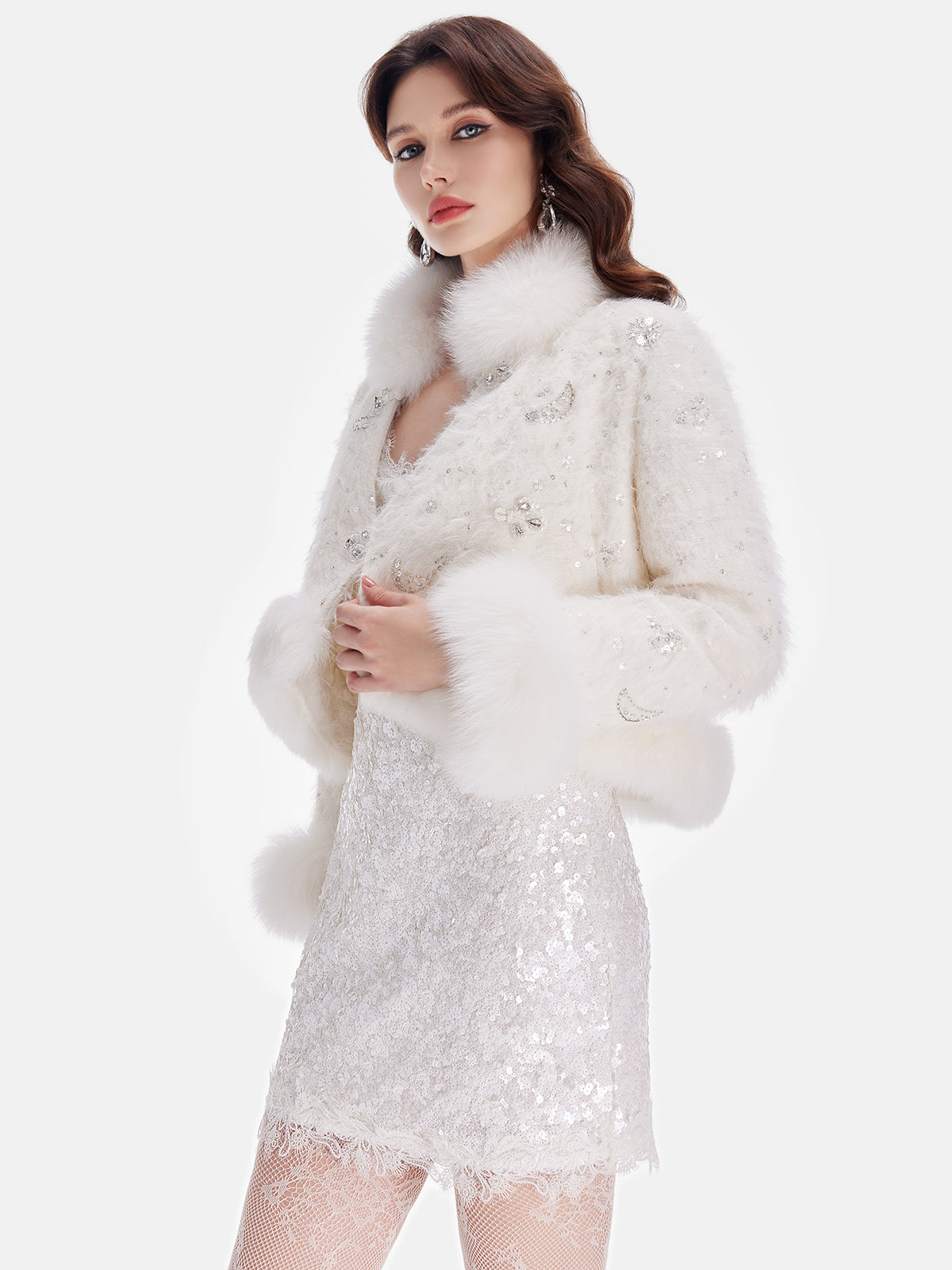 Fox Fur Sequined Boucle Jacket