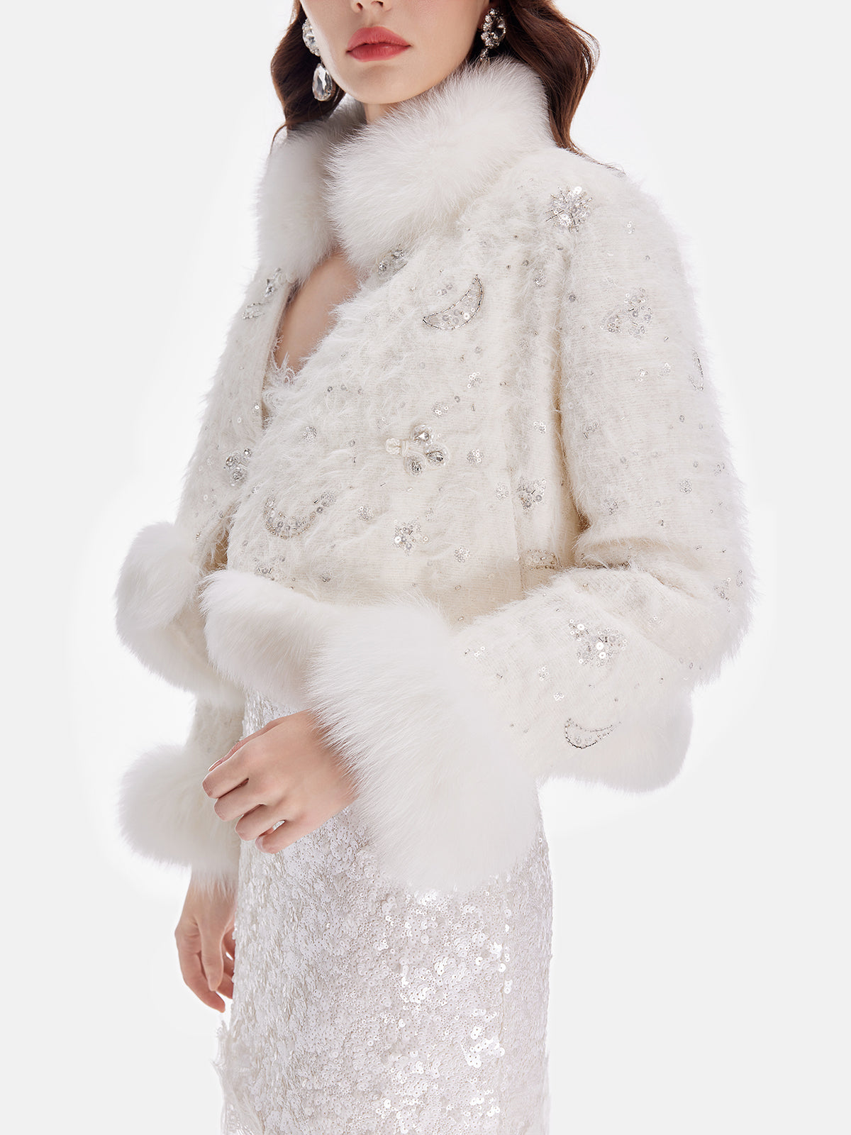 Fox Fur Sequined Boucle Jacket