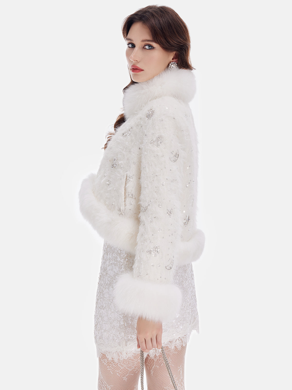 Fox Fur Sequined Boucle Jacket