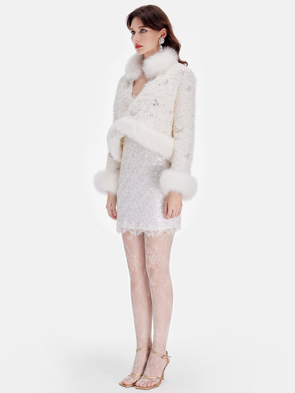 Fox Fur Sequined Boucle Jacket