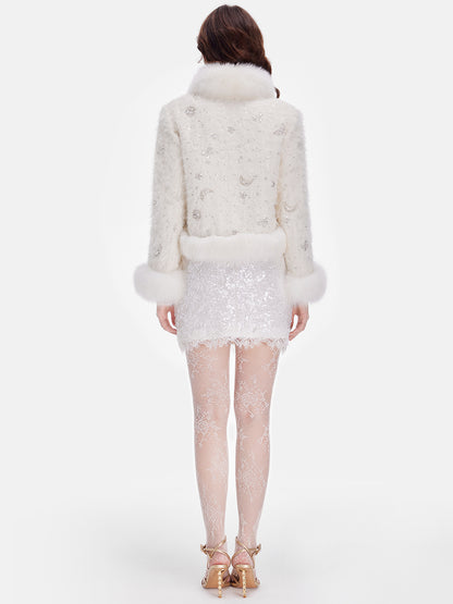 Fox Fur Sequined Boucle Jacket