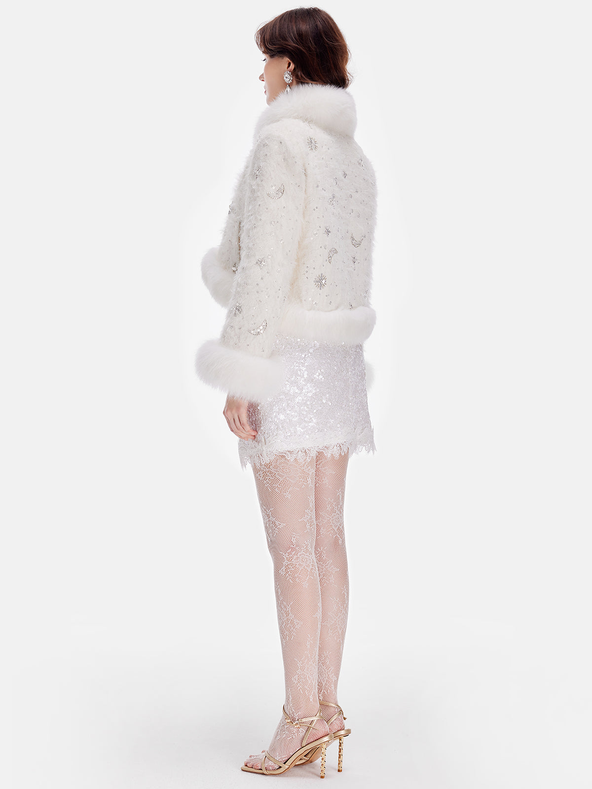 Fox Fur Sequined Boucle Jacket