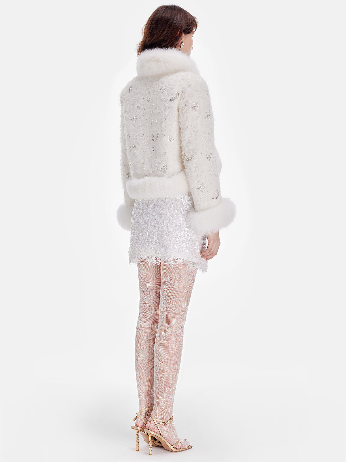 Fox Fur Sequined Boucle Jacket