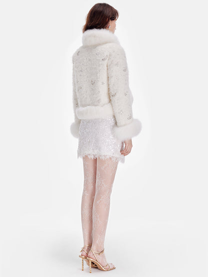 Fox Fur Sequined Boucle Jacket