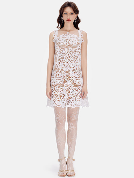 Handcrafted Lace Embroidered Mini Dress