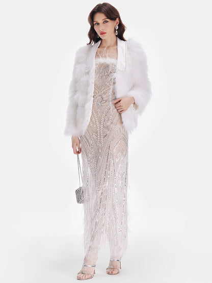 Noble Rhinestone Raccoon Fur Jacket