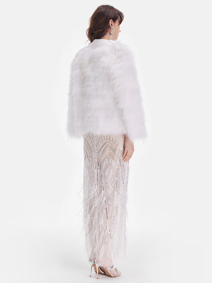 Noble Rhinestone Raccoon Fur Jacket