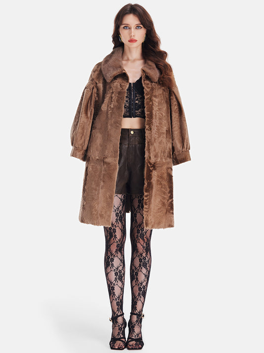 Loose Lantern Sleeve Faux Fur Coat