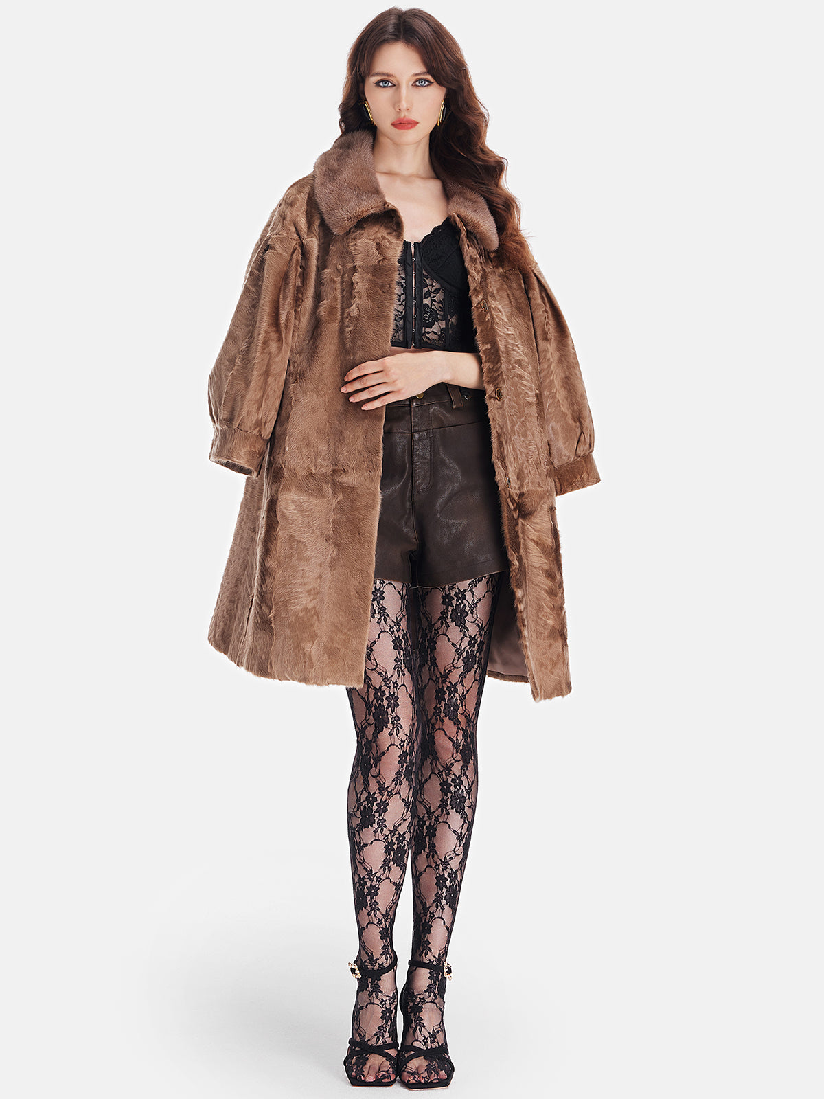 Loose Lantern Sleeve Faux Fur Coat