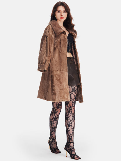 Loose Lantern Sleeve Faux Fur Coat