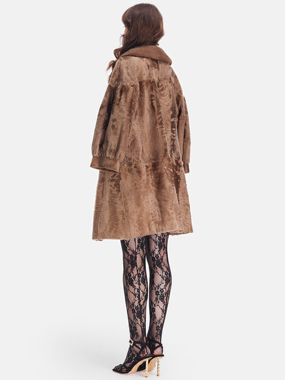 Loose Lantern Sleeve Faux Fur Coat