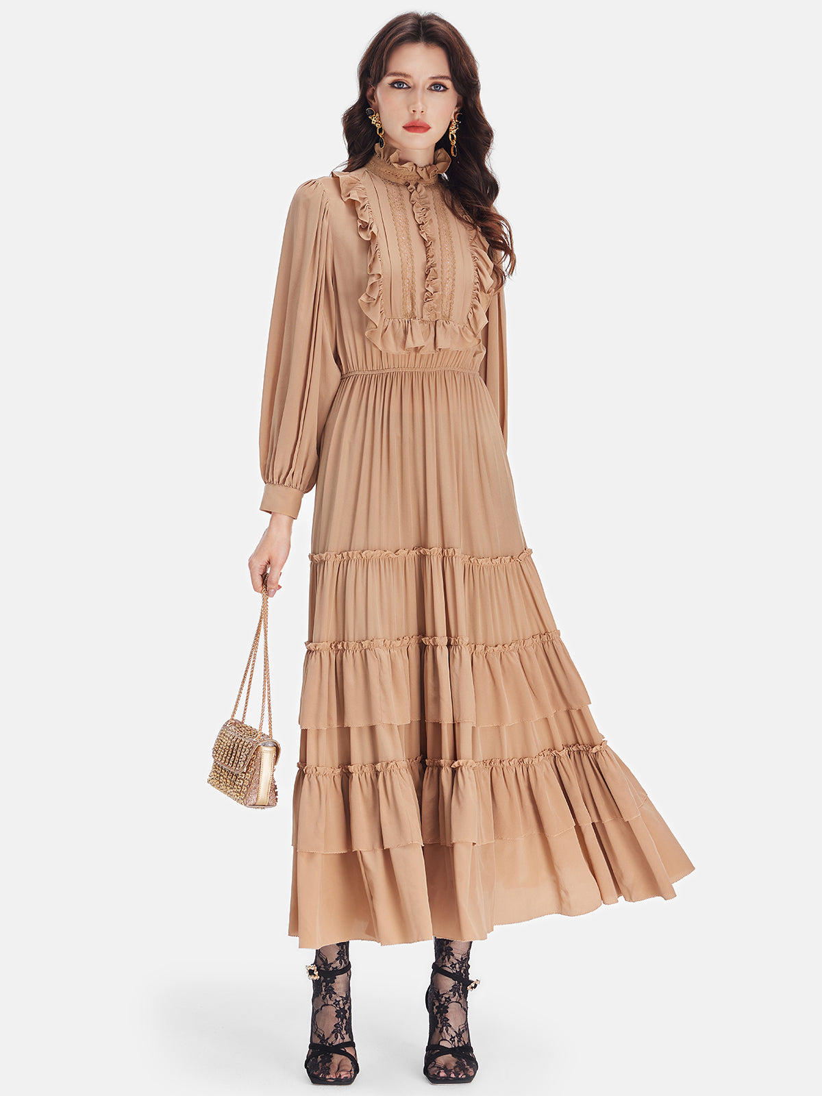 Silk Ruffle Detailed Maxi Dress