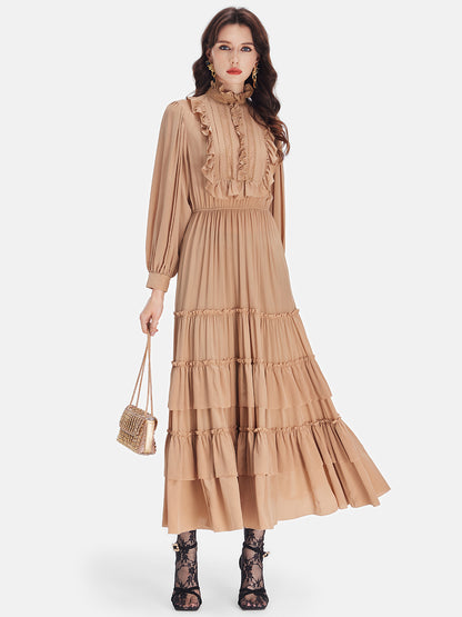 Silk Ruffle Detailed Maxi Dress