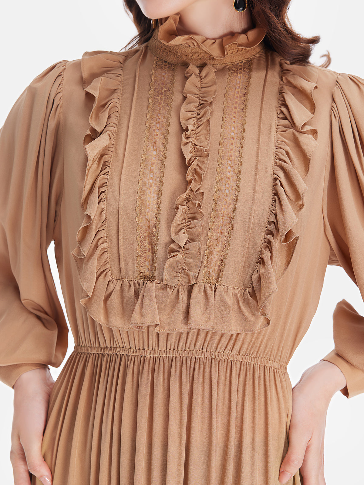 Silk Ruffle Detailed Maxi Dress