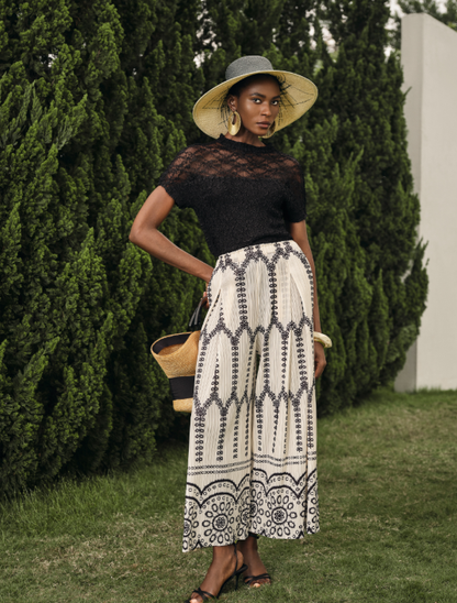 Bohemian Print Pleated Wide-Leg Pants