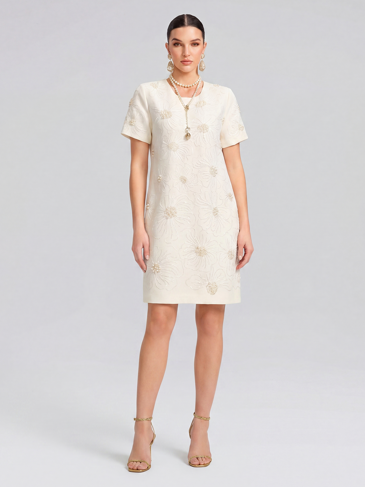 Floral Embroidery Hand-Beaded Dress (Belt Not Included)