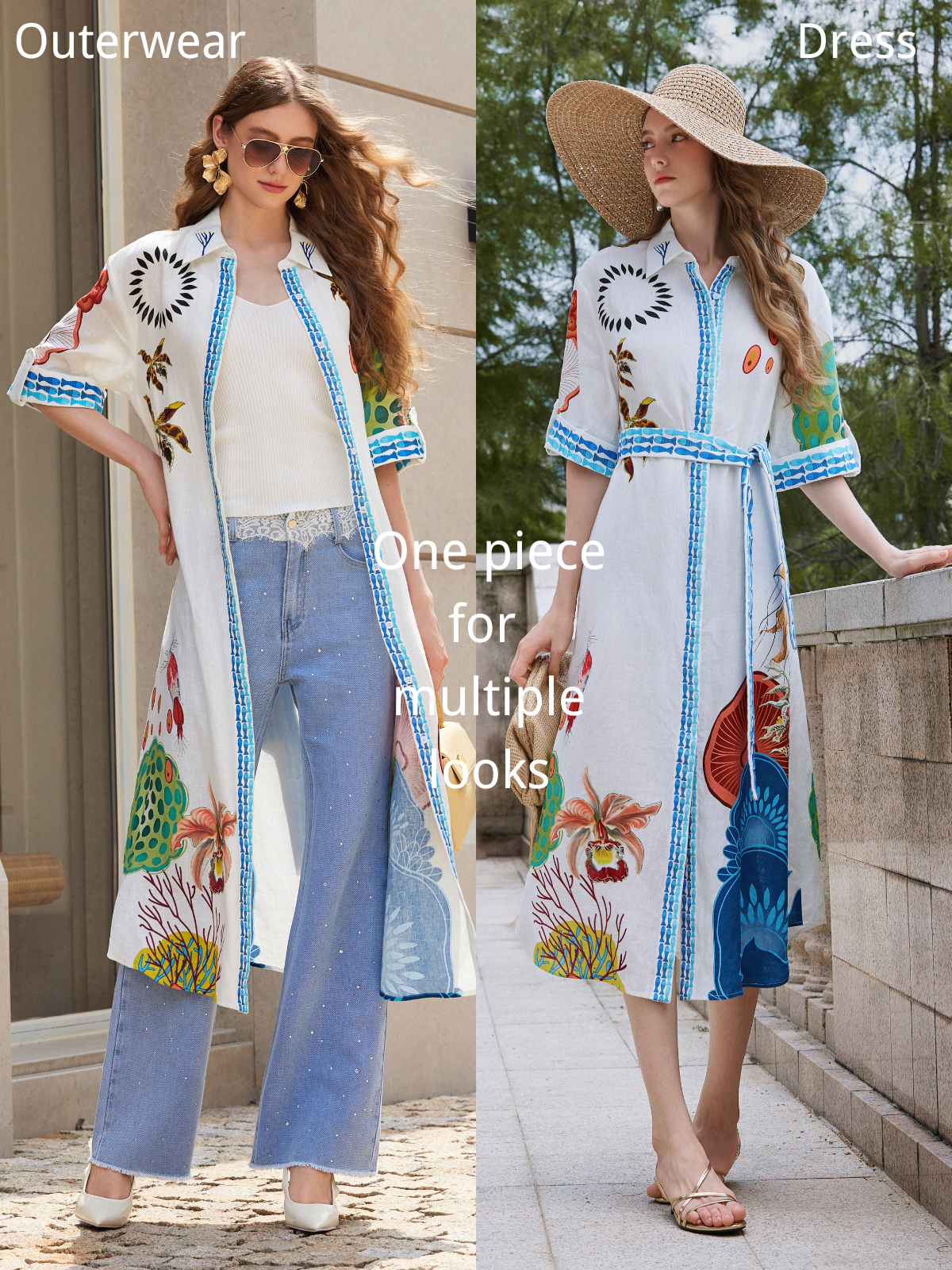 Breathable Natural Linen Printed Dress