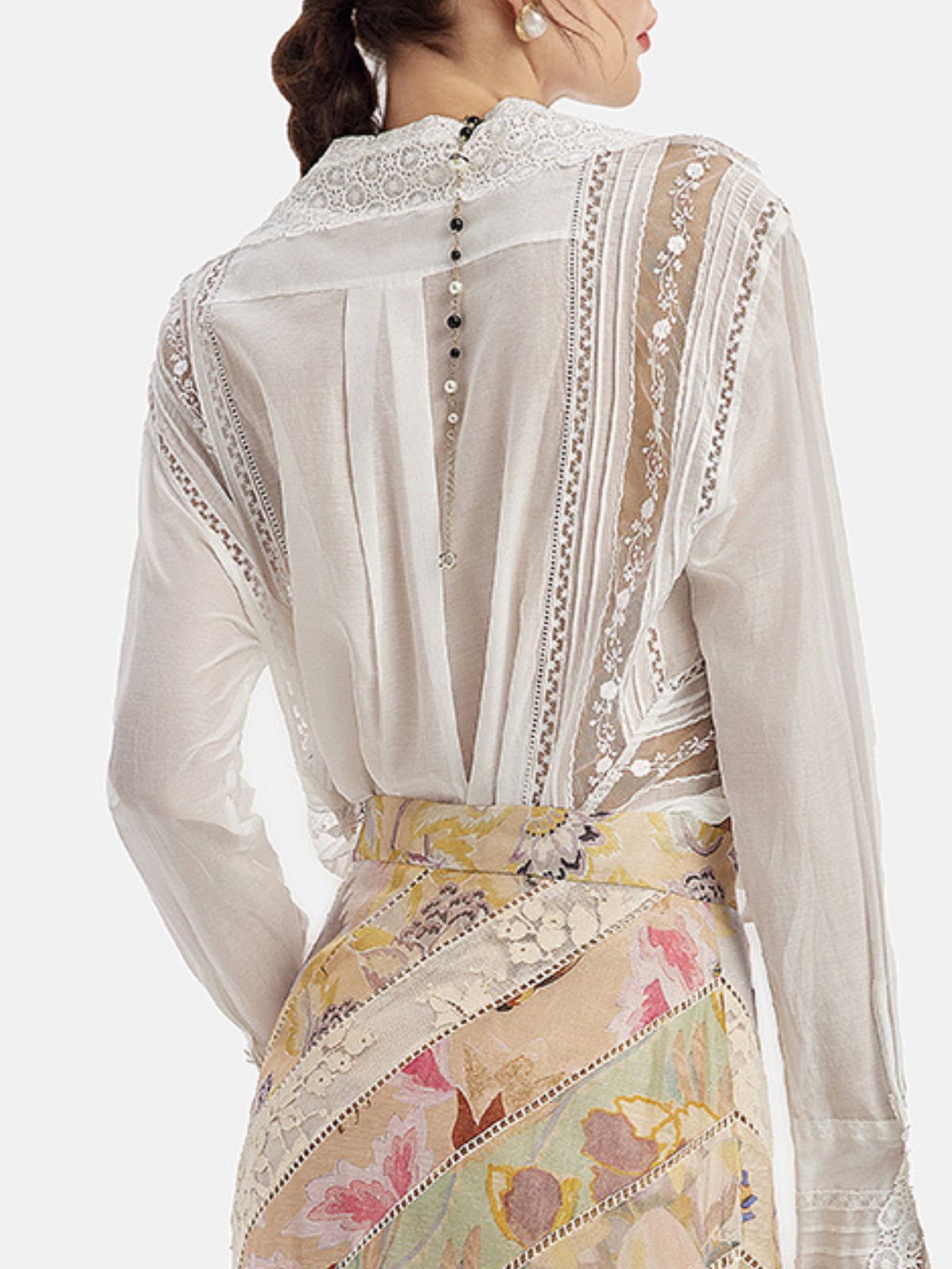 Hand-Embroidered Lace Long Sleeve Shirt