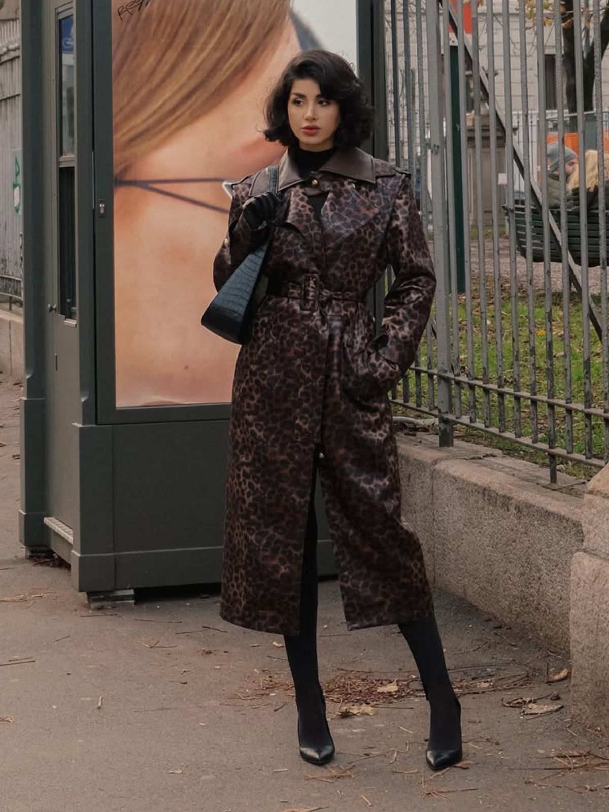 Leopard Print Detachable Collar Coat