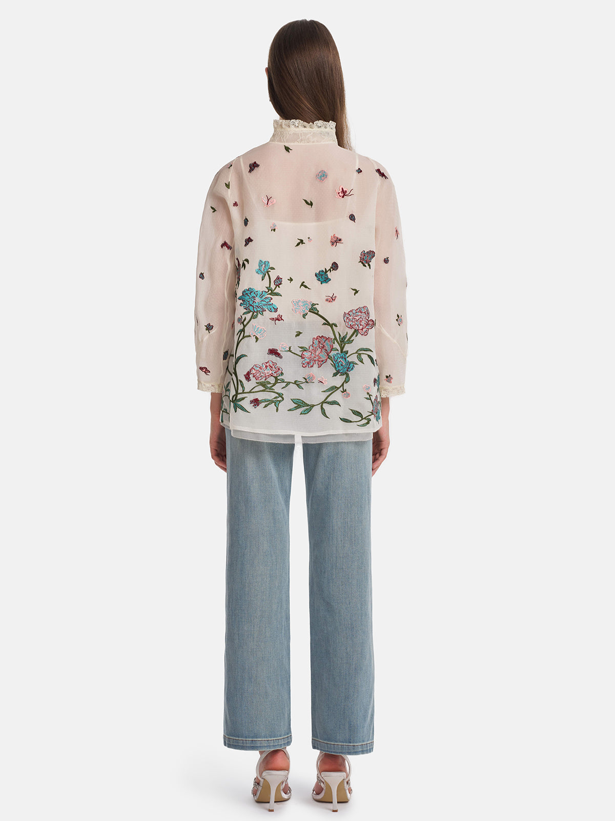 Silk Floral Embroidery Lace Blouse