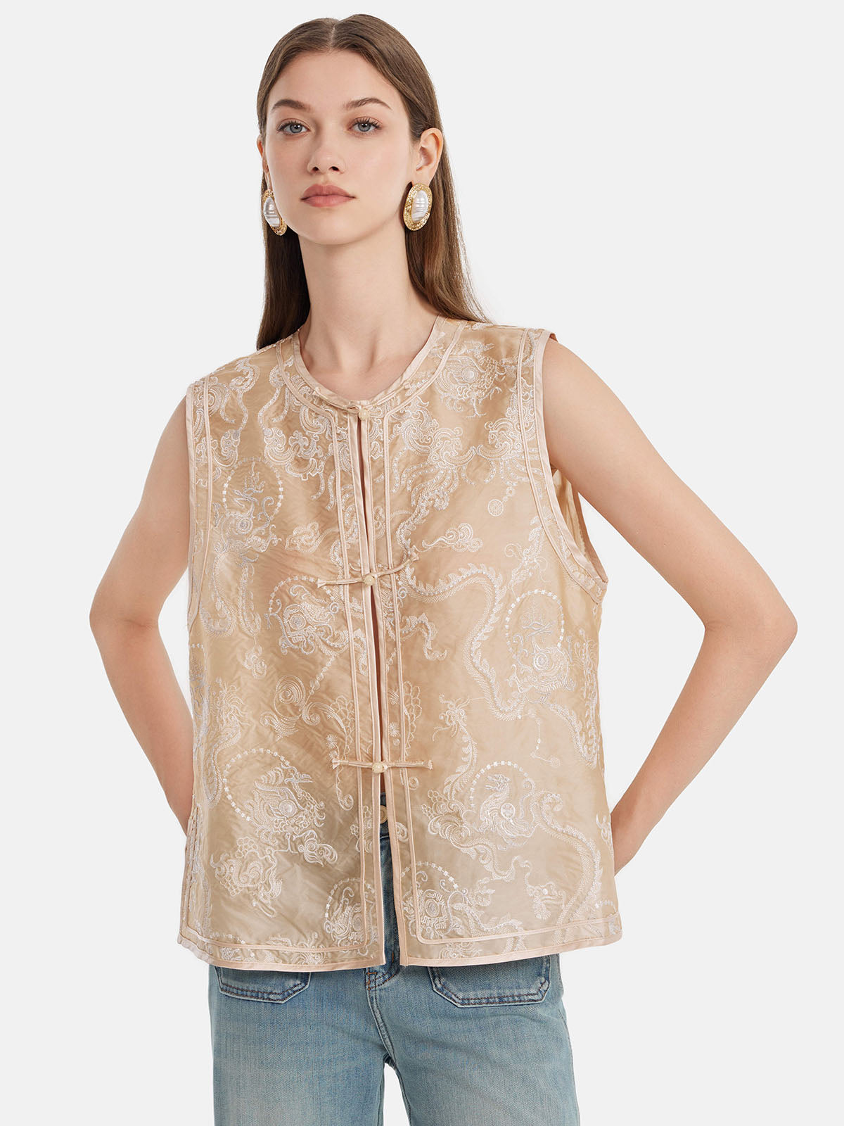 Heavy Silk Jacquard Embossed Vest