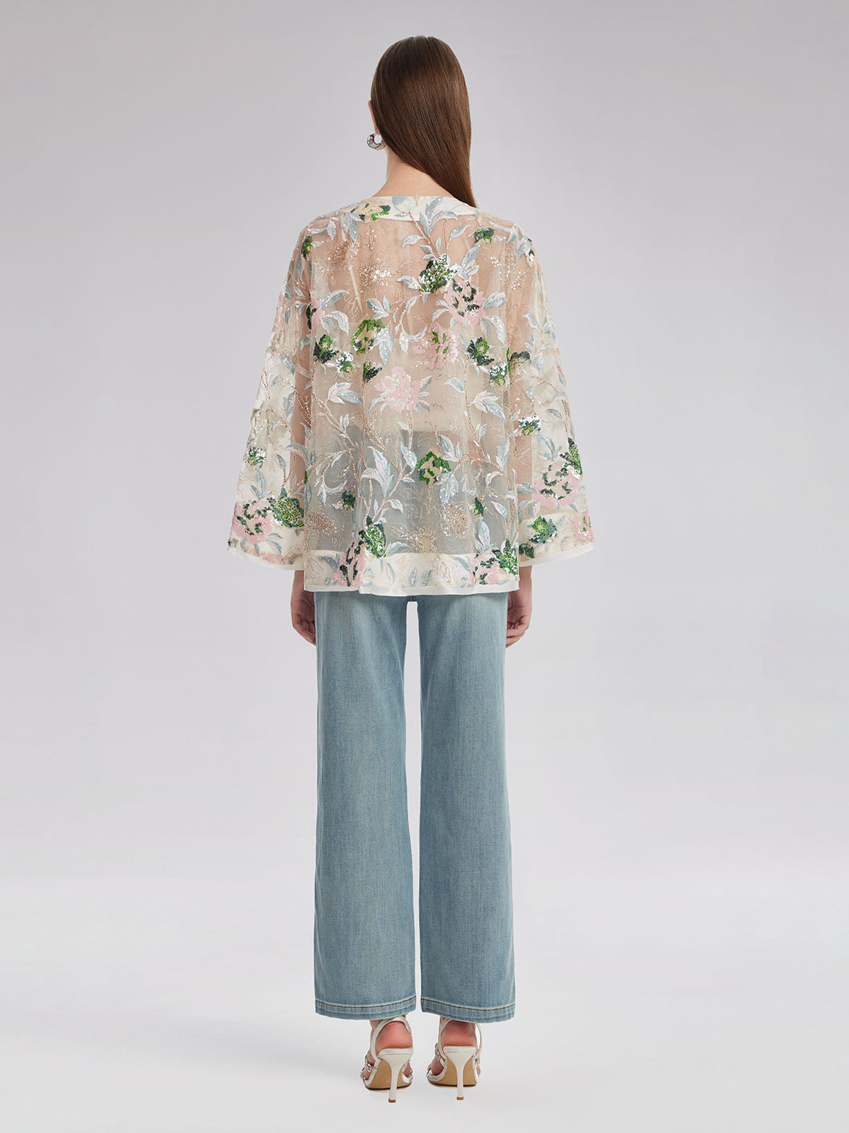Sequin Floral Embroidered Shirt