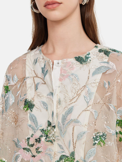 Sequin Floral Embroidered Shirt