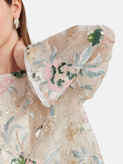 Sequin Floral Embroidered Shirt