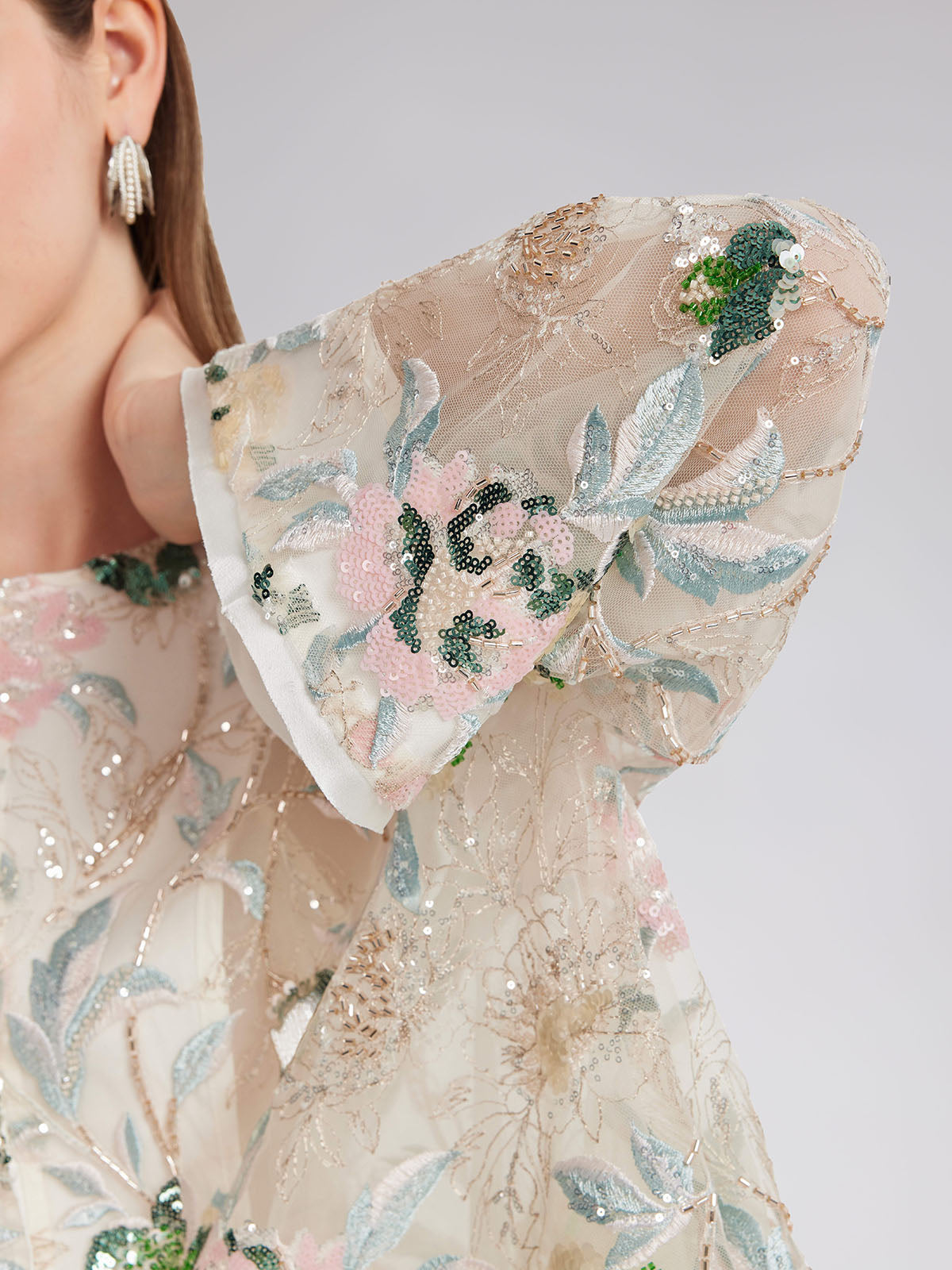 Sequin Floral Embroidered Shirt