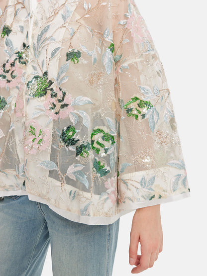 Sequin Floral Embroidered Shirt