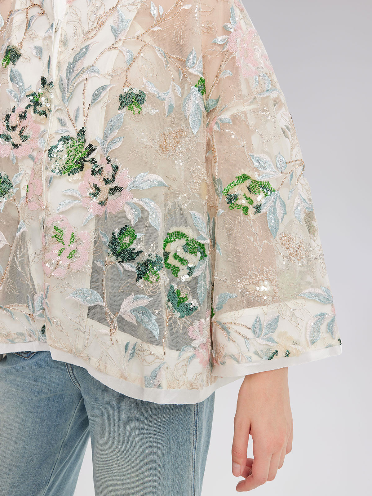 Sequin Floral Embroidered Shirt