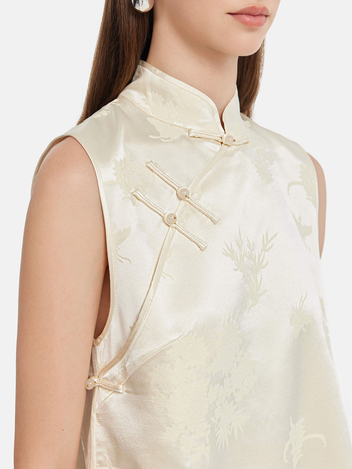 Sleeveless Stand Collar Jacquard Top